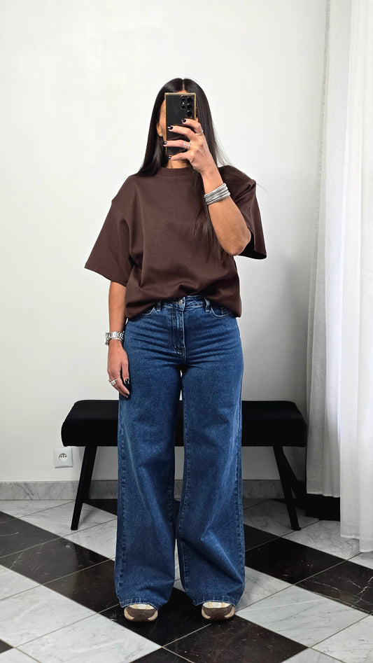 T-shirt à épaulettes chocolat en coton épais