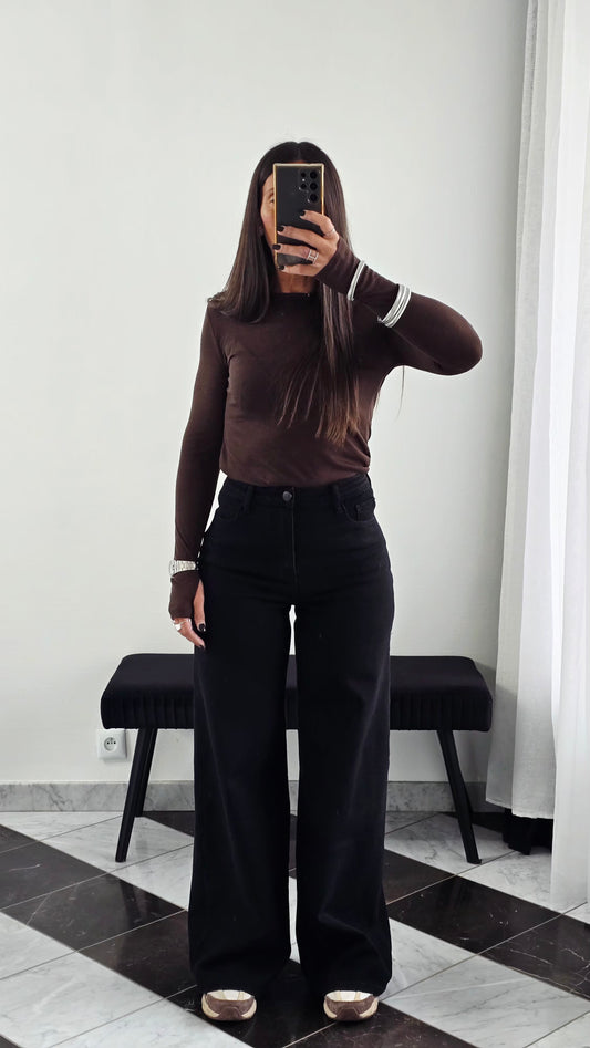 Jean palazzo noir taille haute