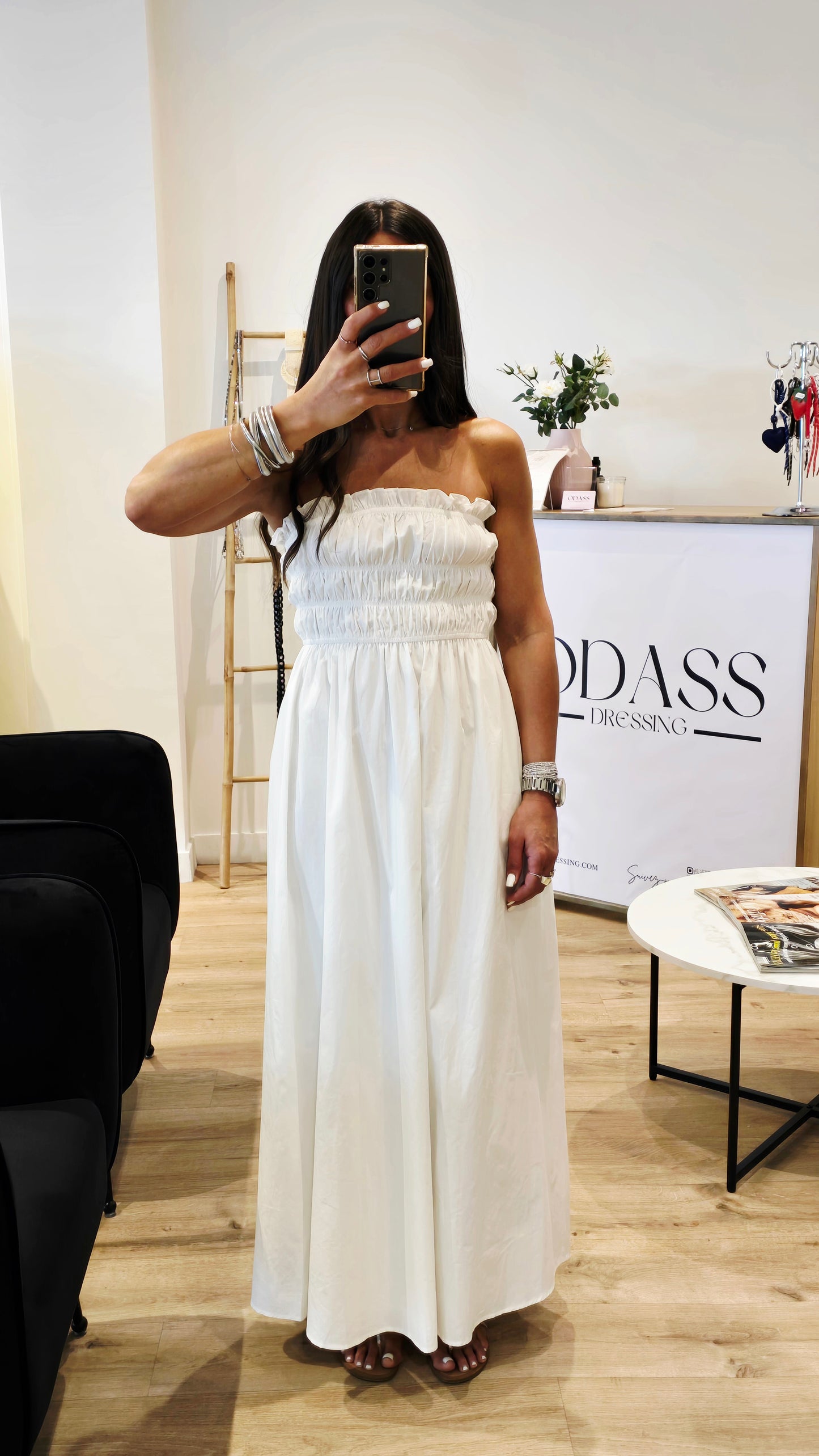 Robe longue smockée en popeline – 100 % coton