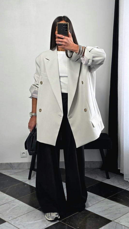 Blazer oversize gris clair – coupe tailoring structurée & double boutonnage