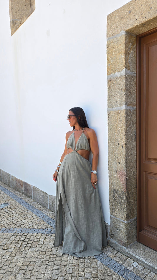 Robe longue dos nu - kaki clair