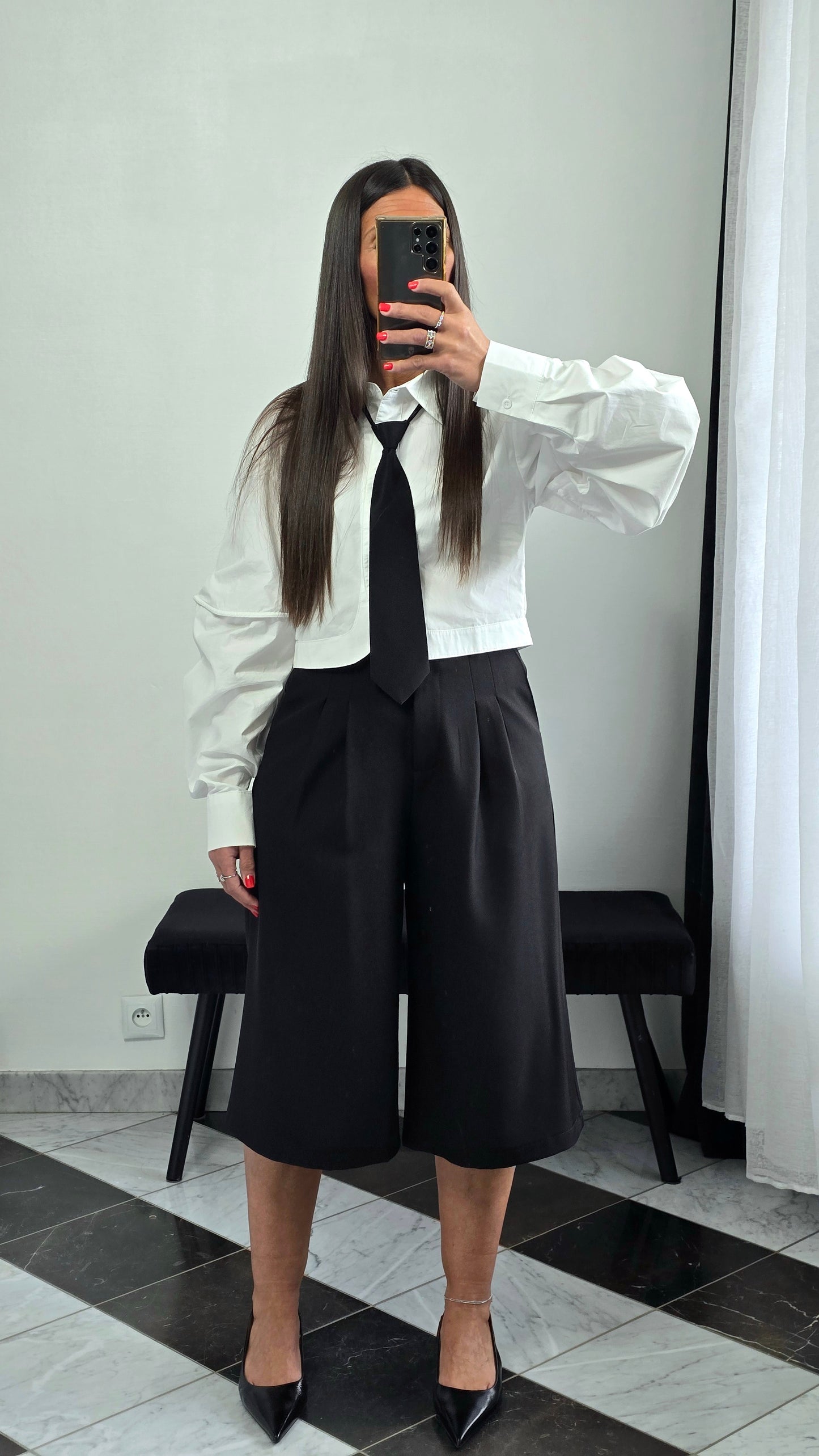 Chemise crop avec cravate amovible – blanc