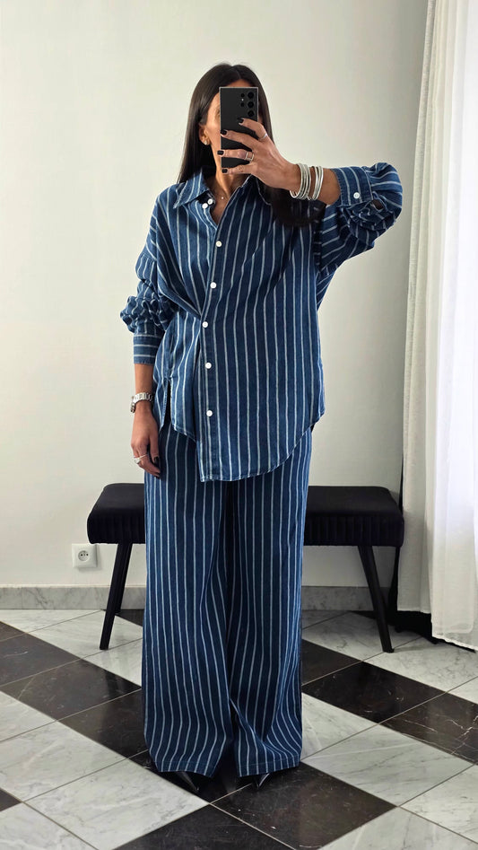 Ensemble en coton à fines rayures – allure chic & effortless