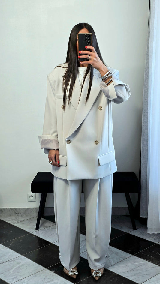 Pantalon wide leg gris clair taille haute – tailoring fluide structuré