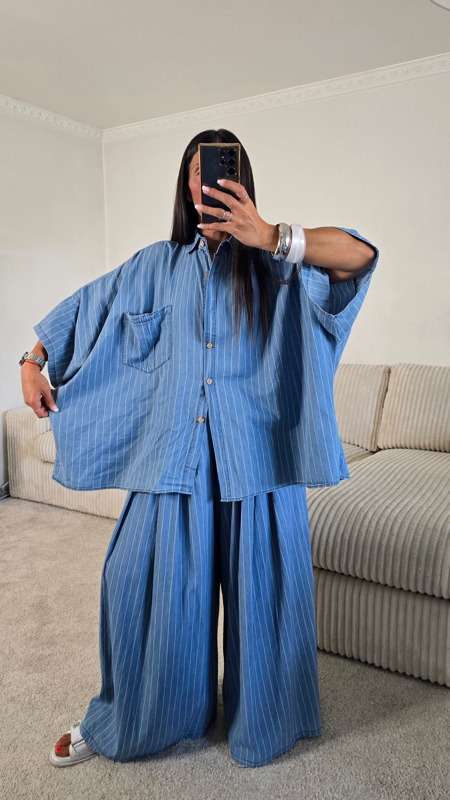 Ensemble esprit japanisant – bleu denim rayé
