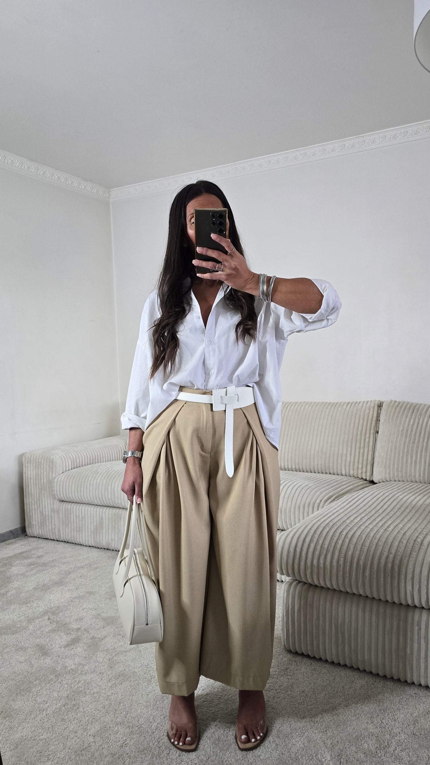 Sac épaule cuir lisse – écru doux