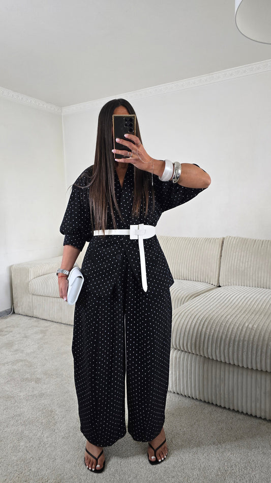 Pantalon noir à pois coupe balloon en coton – style chic & minimaliste