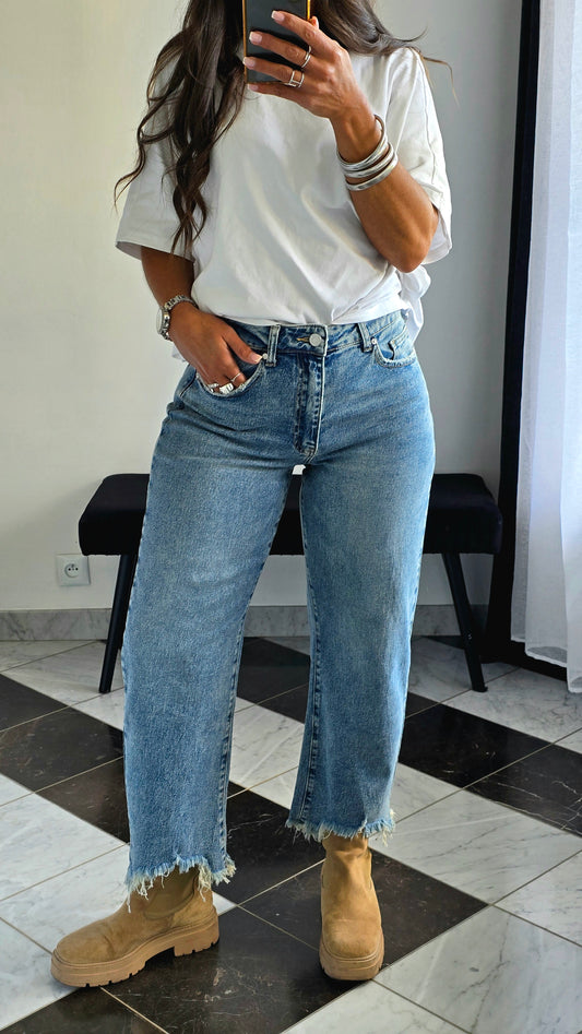 Jean Balloon Crop – Délavé Bleu Authentique