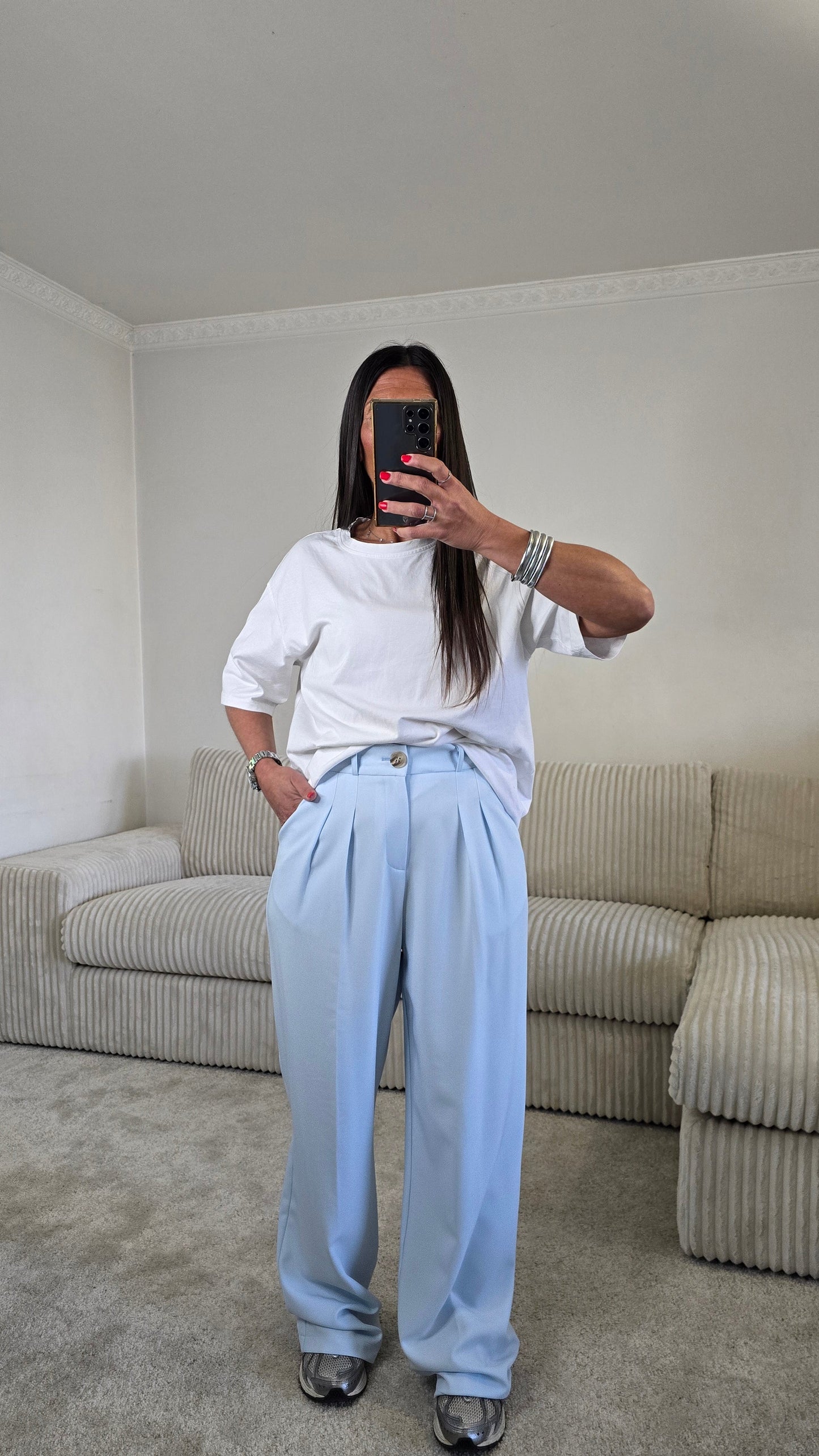 Pantalon tailoring fluide bleu ciel