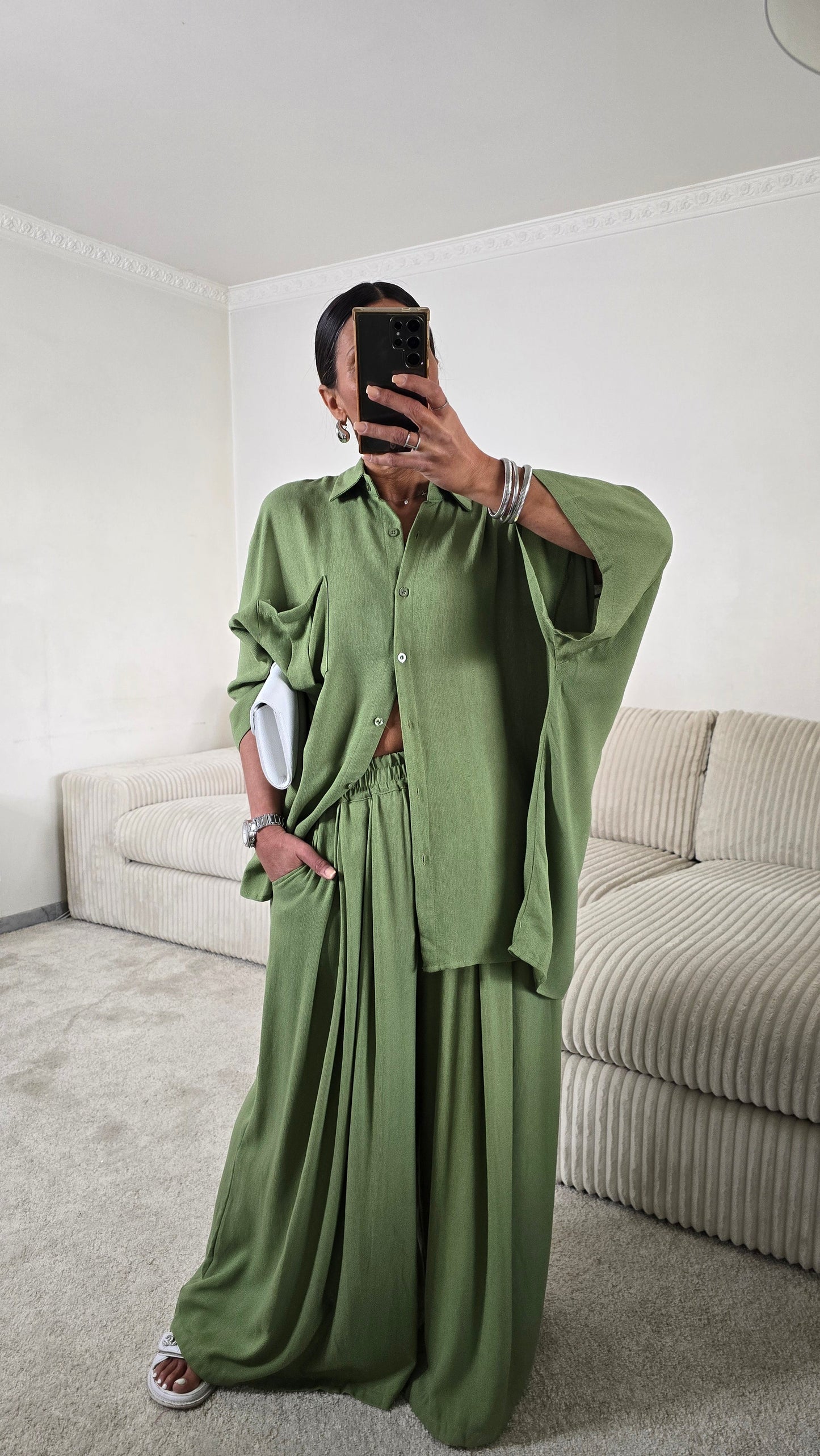 Ensemble ample vert matcha – confort et allure
