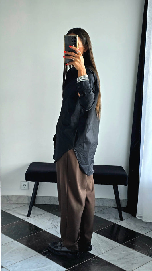 Chemise Noire Oversize – 100% Coton
