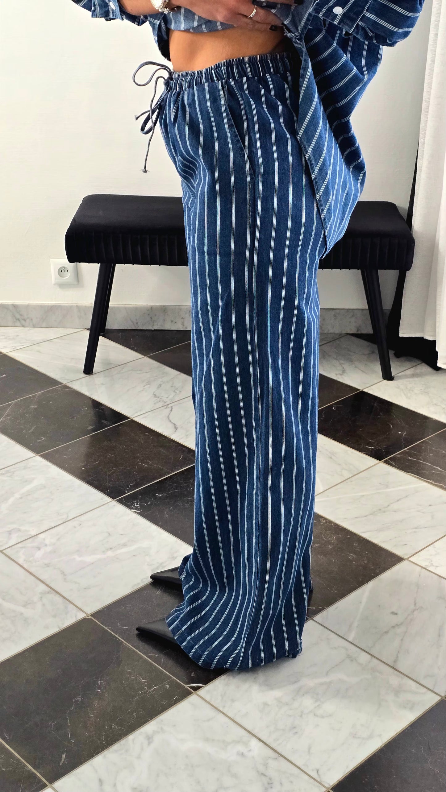 Ensemble en coton à fines rayures – allure chic & effortless