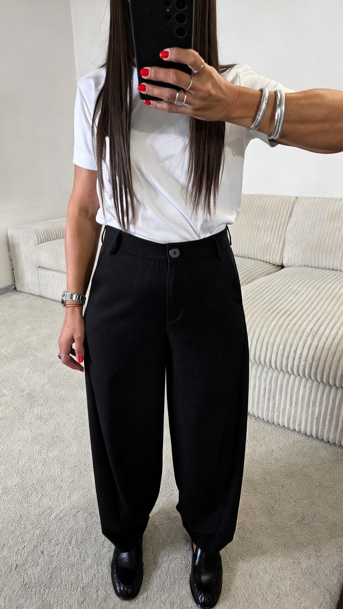 Pantalon tailleur noir coupe ballon