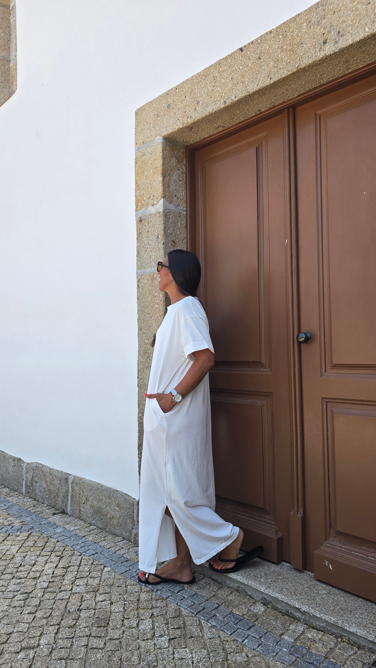 Robe T-shirt longue blanc cassé – fabrication italienne