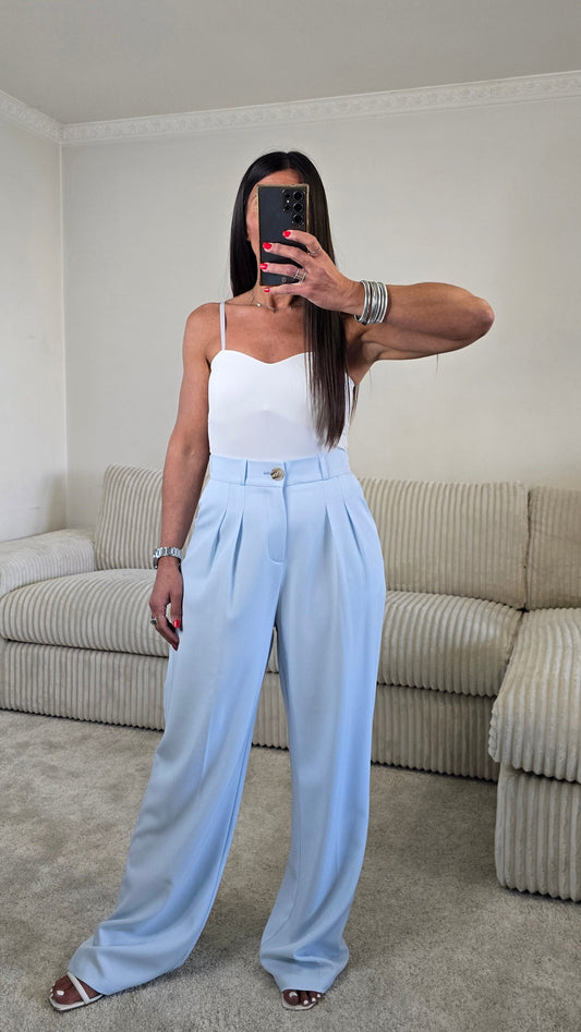Pantalon tailoring fluide bleu ciel