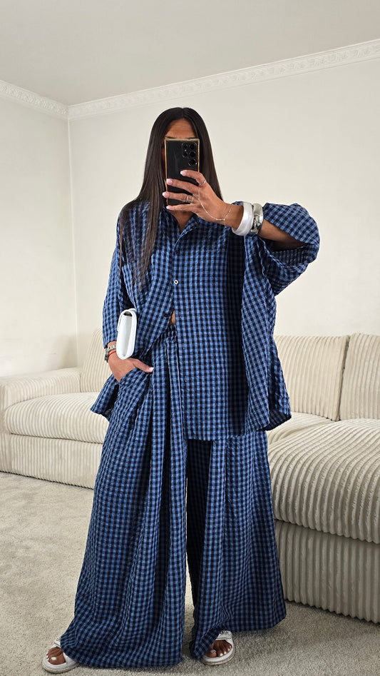 Ensemble oversize bleu à carreaux vichy