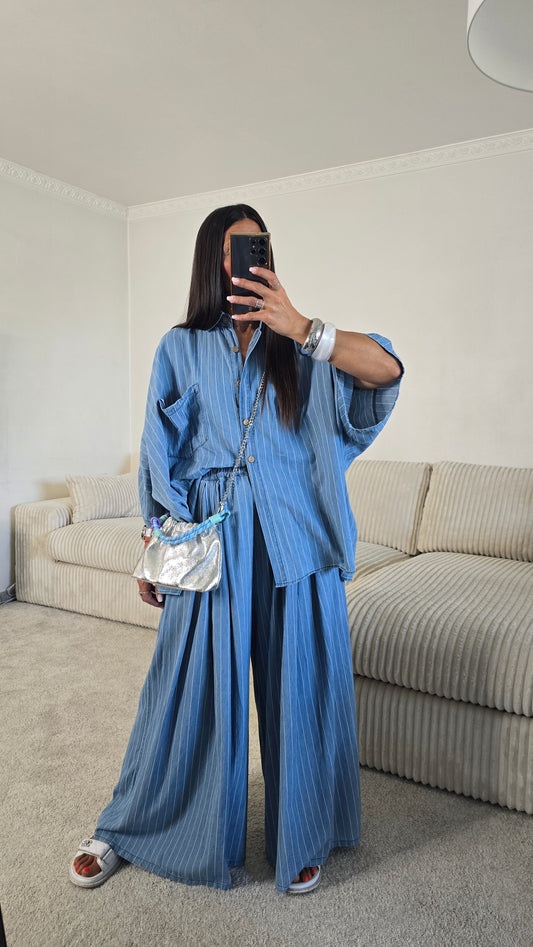 Ensemble esprit japanisant – bleu denim rayé