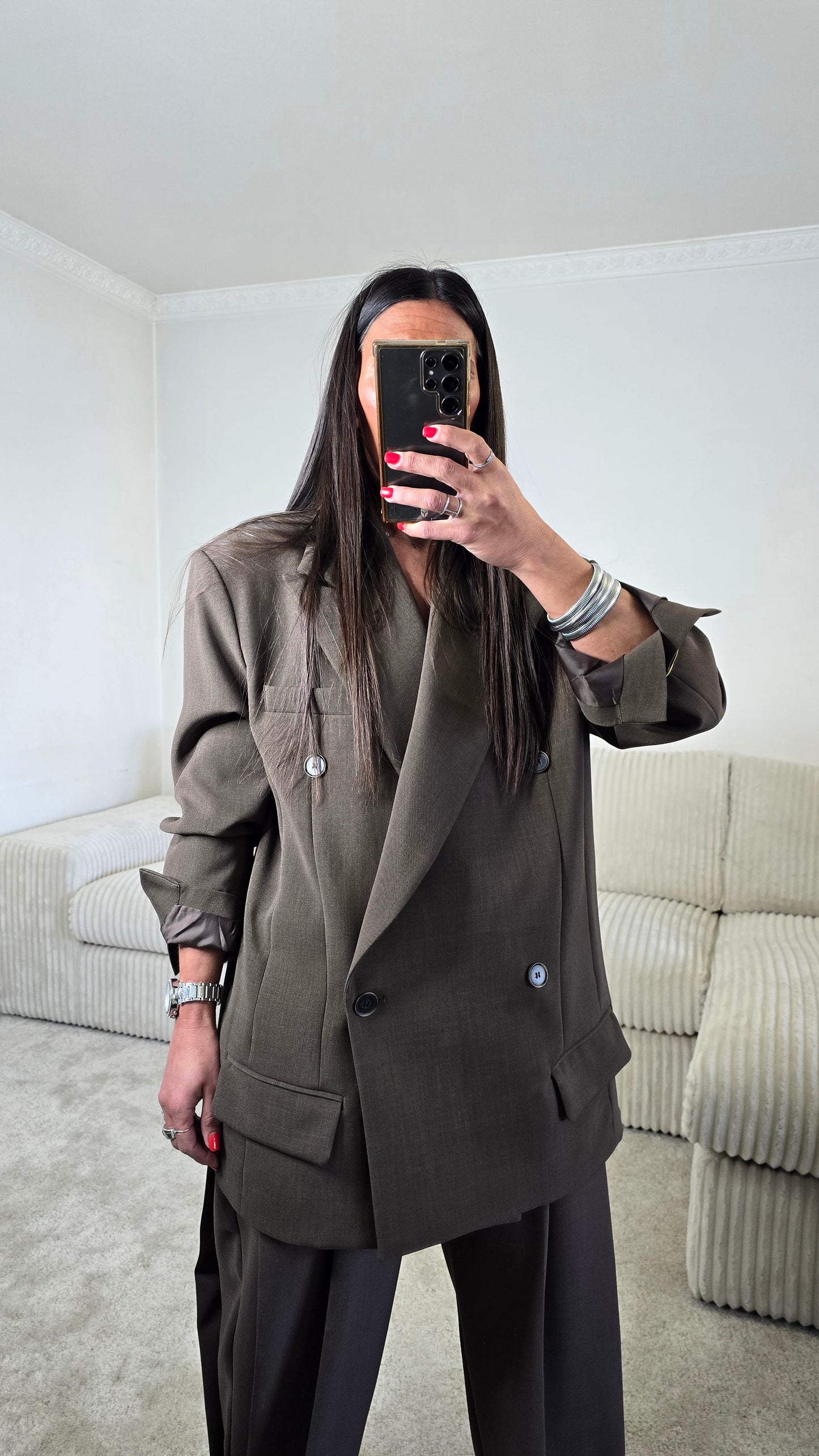 Blazer oversize chocolat – coupe tailoring structurée & double boutonnage