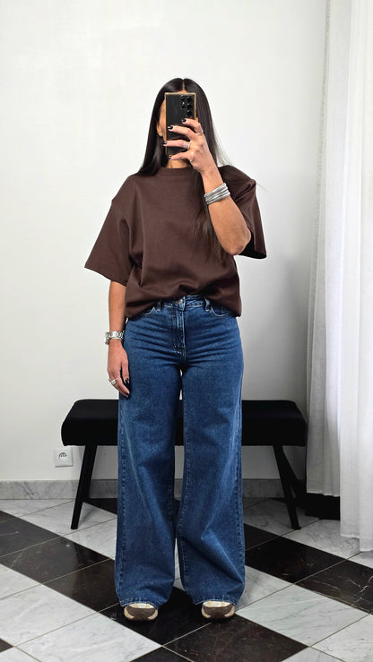 T-shirt à épaulettes chocolat en coton épais