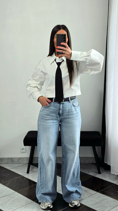 Chemise crop avec cravate amovible – blanc