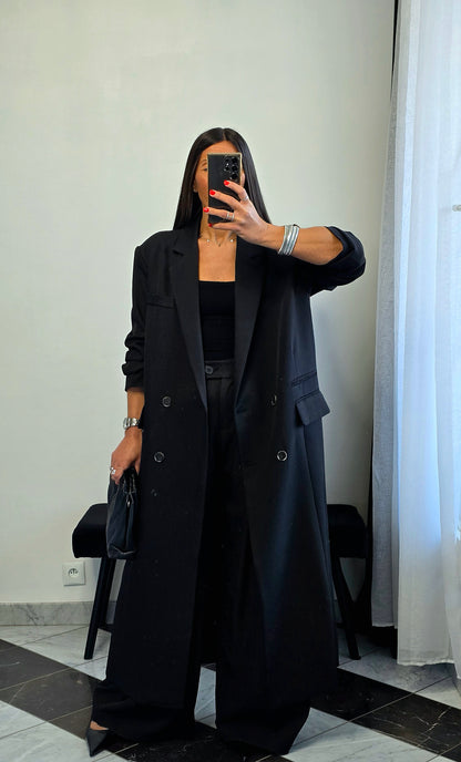 Blazer long oversize noir – coupe signature SOÉLA