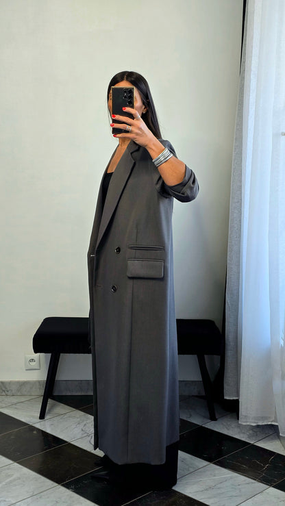 Blazer long oversize gris – coupe signature SOÉLA