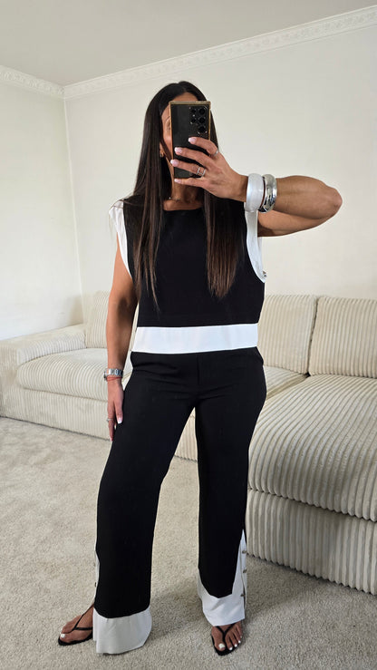 Pantalon noir & blanc détail boutons – fabrication française