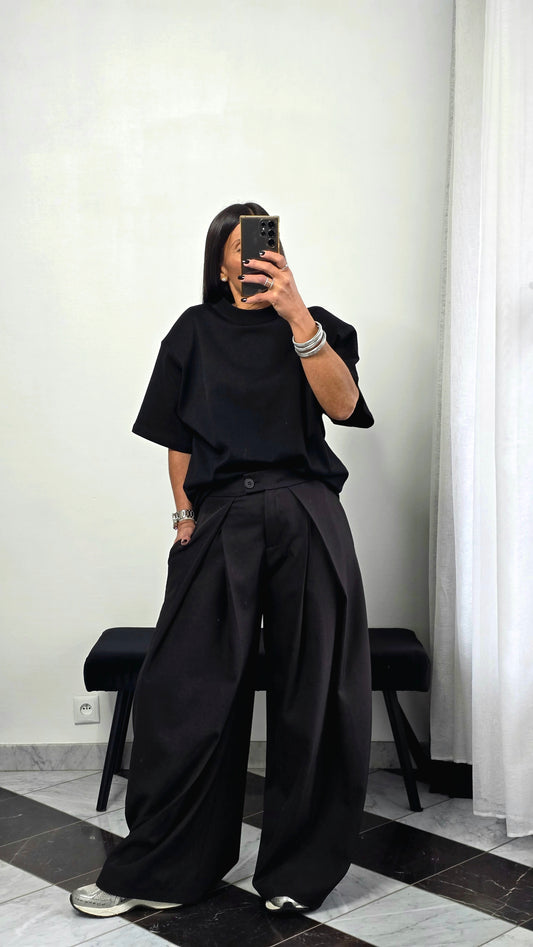 T-shirt à épaulettes noir en coton épais