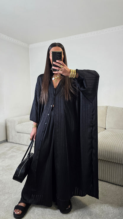 Ensemble satin texturé fluide – noir profond