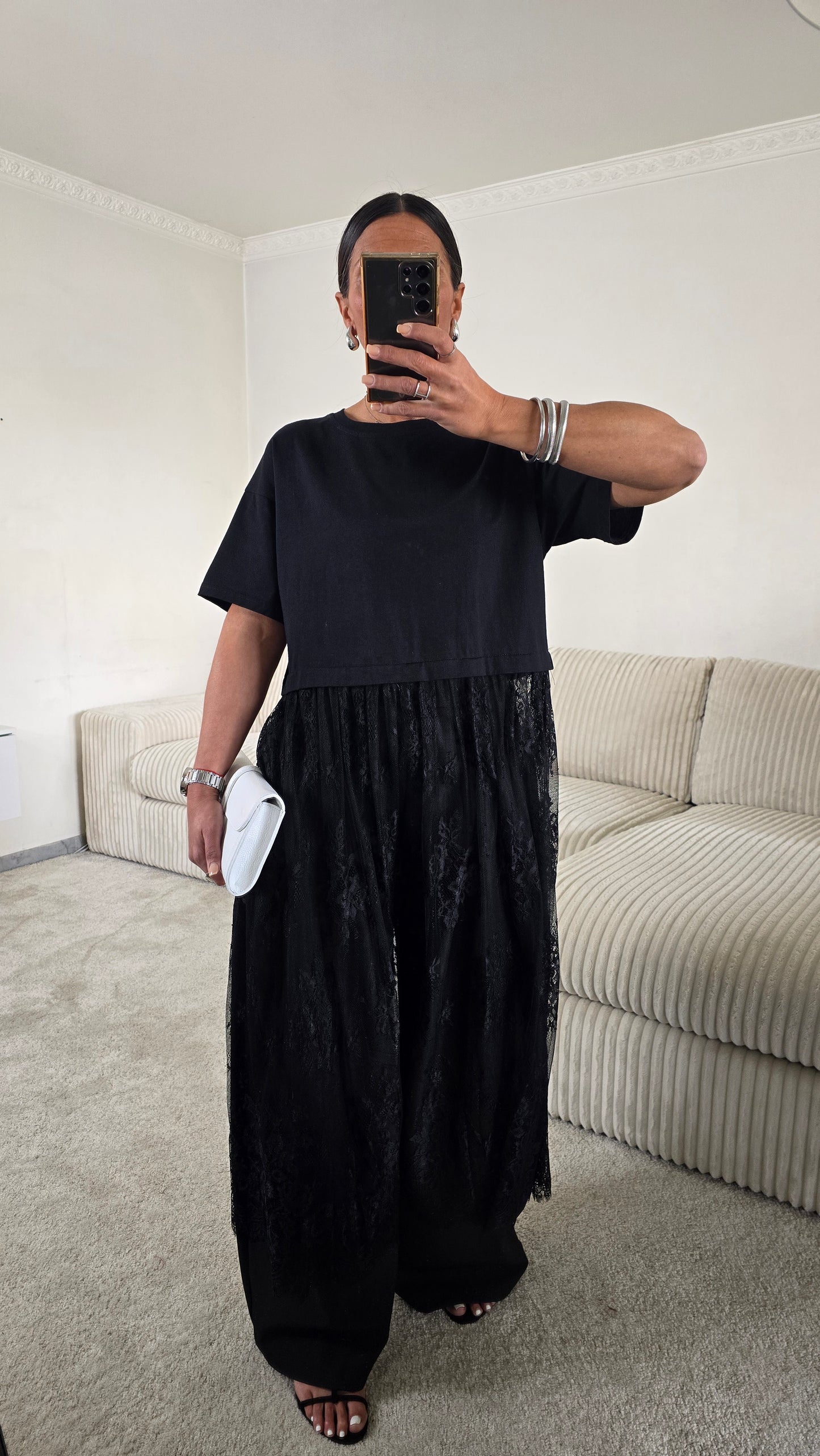 T-shirt dentelle signature – noir intense