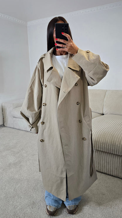 Trench long oversize beige sable