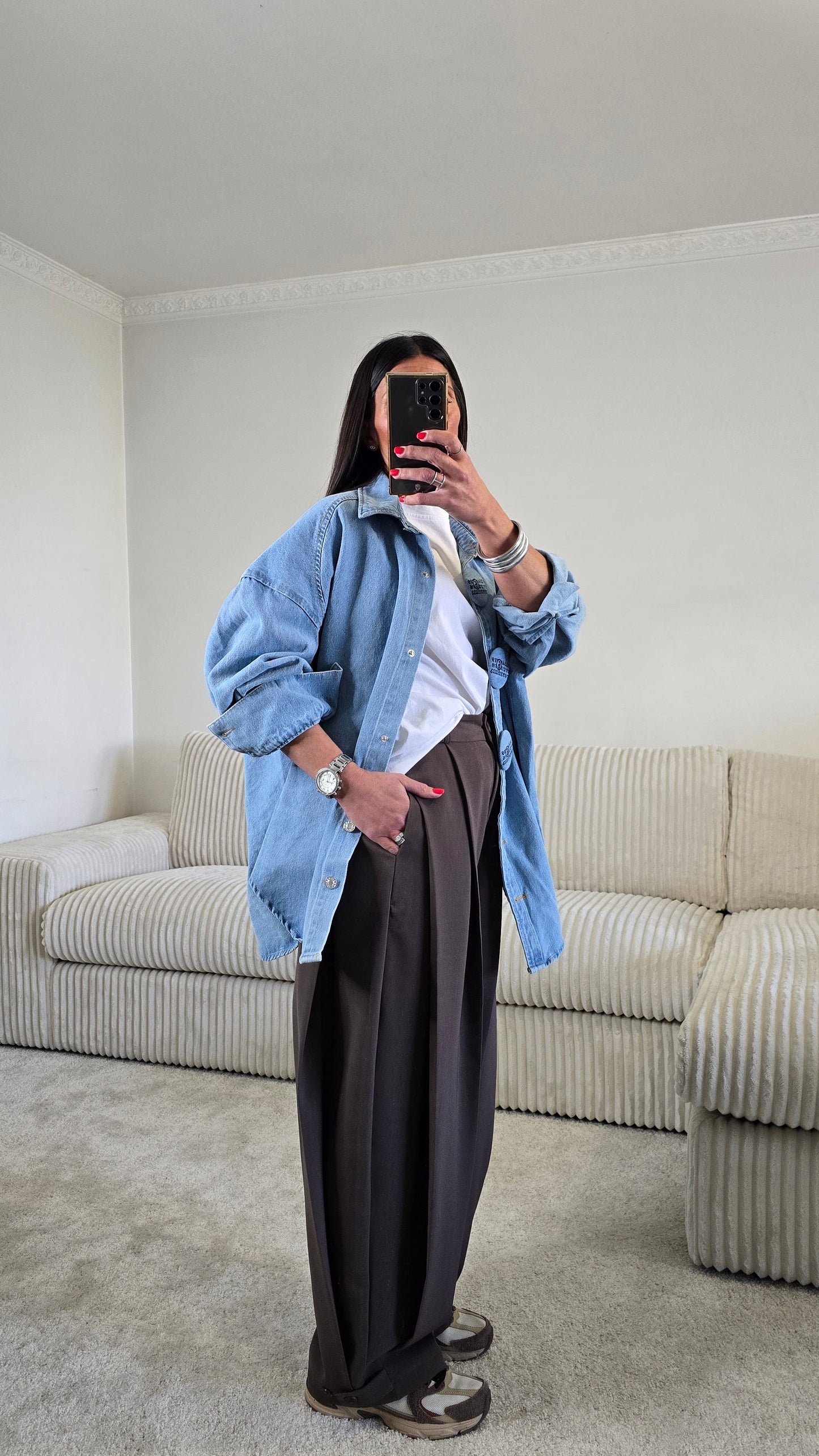 Veste Chemise Oversize en Denim Clair – Boutons Pression