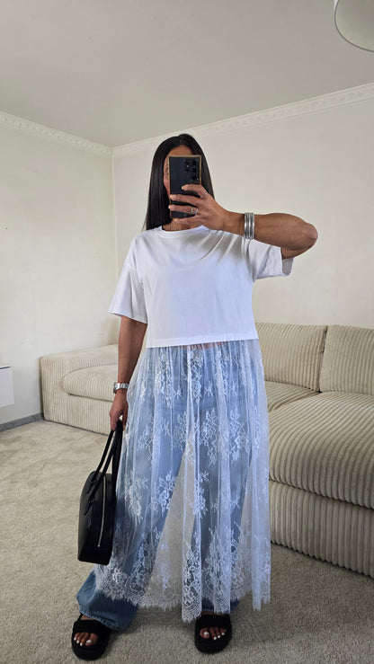 T-shirt dentelle signature – blanc lumineux