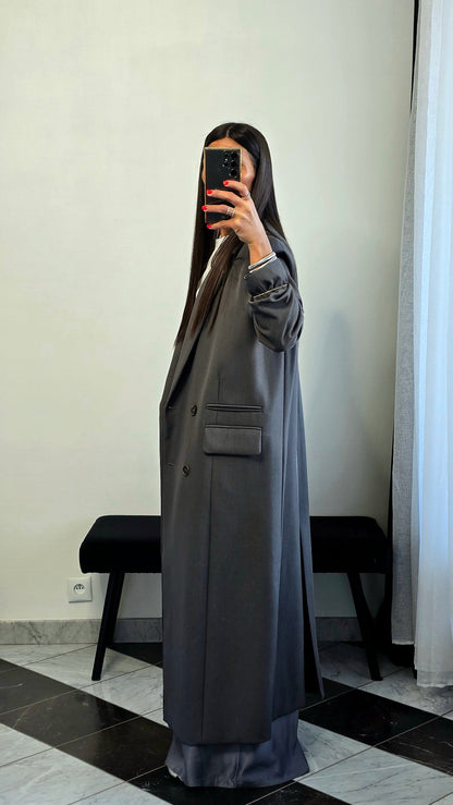 Blazer long oversize gris – coupe signature SOÉLA