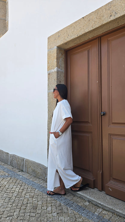 Robe T-shirt longue blanc cassé – fabrication italienne