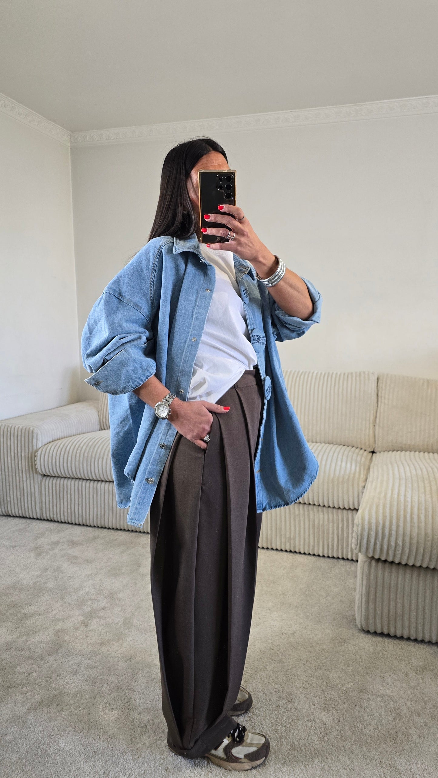 Pantalon wide leg marron taille haute – tailoring fluide structuré