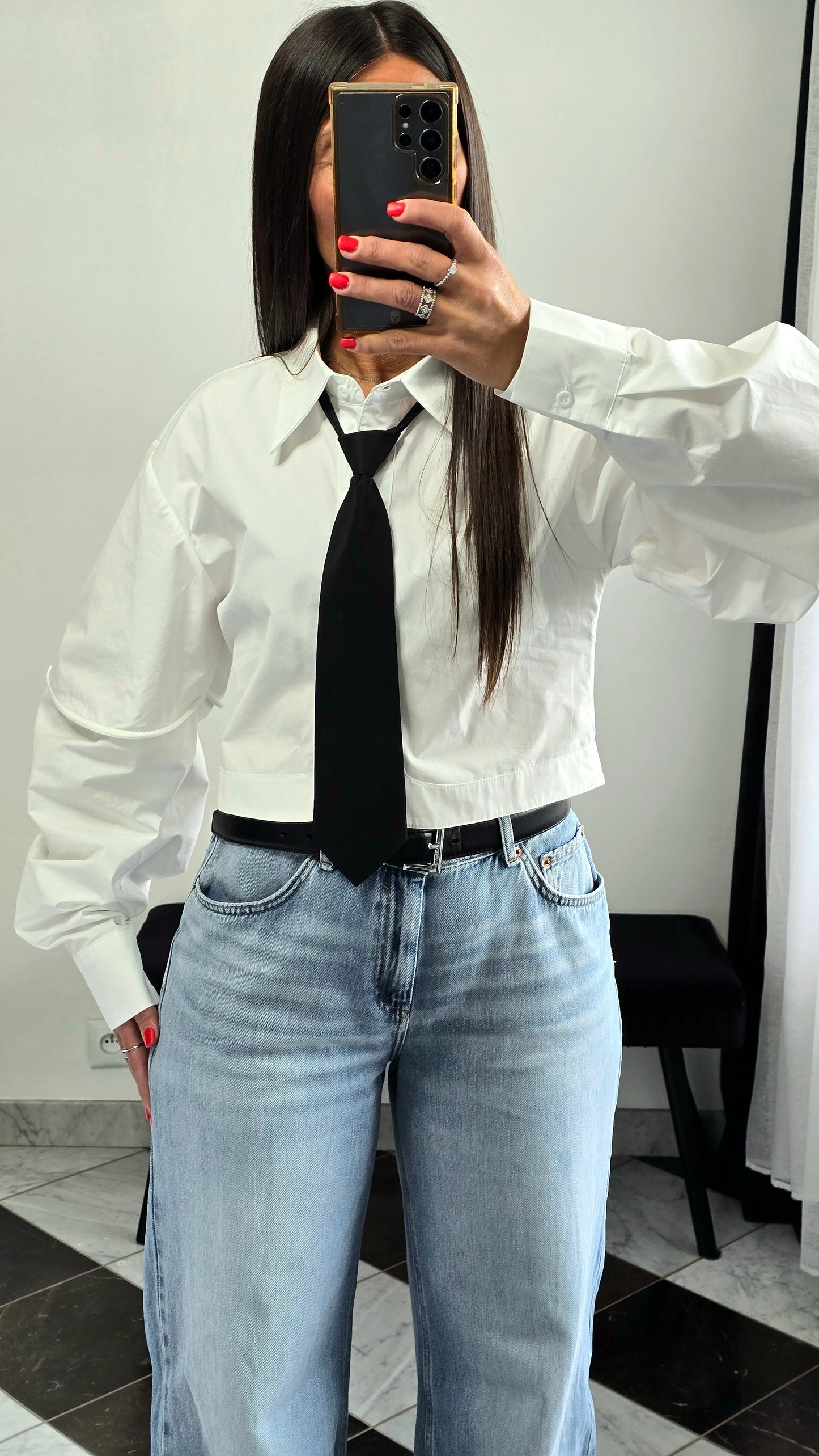 Chemise crop avec cravate amovible – blanc