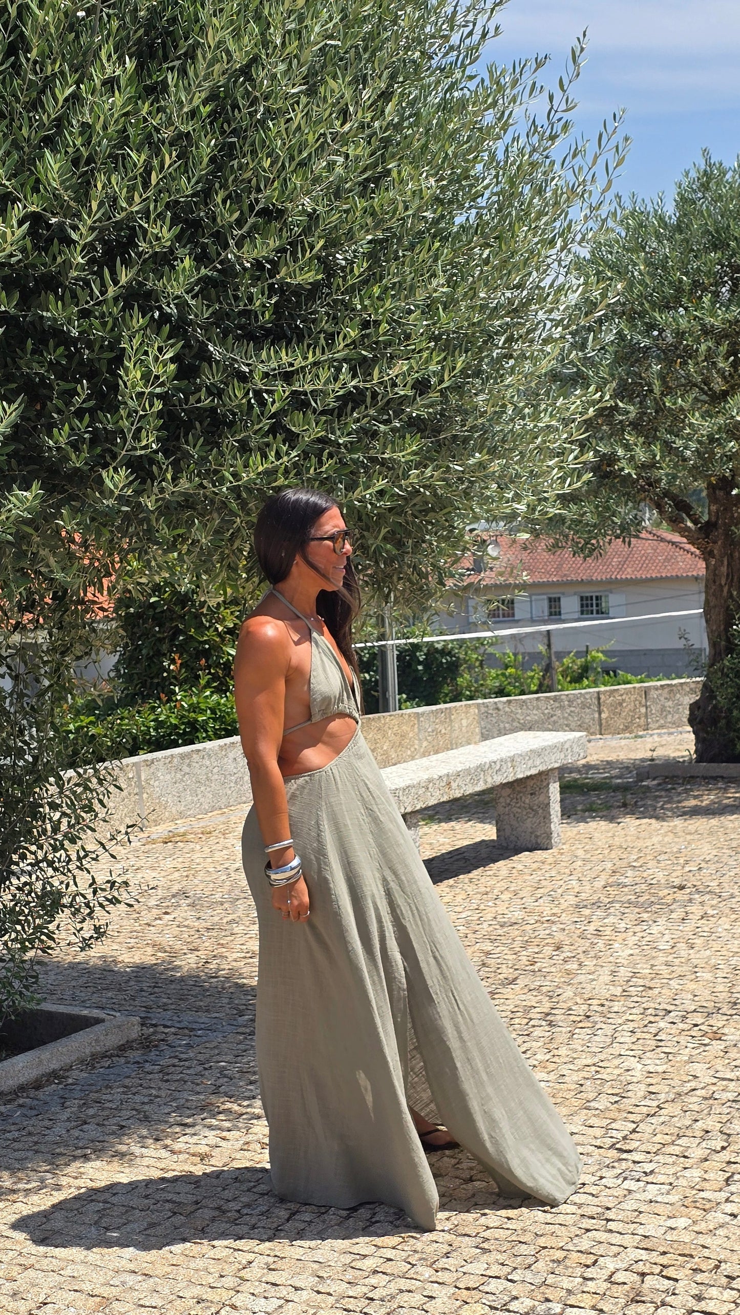 Robe longue dos nu - kaki clair