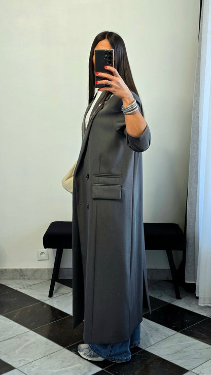 Blazer long oversize gris – coupe signature SOÉLA