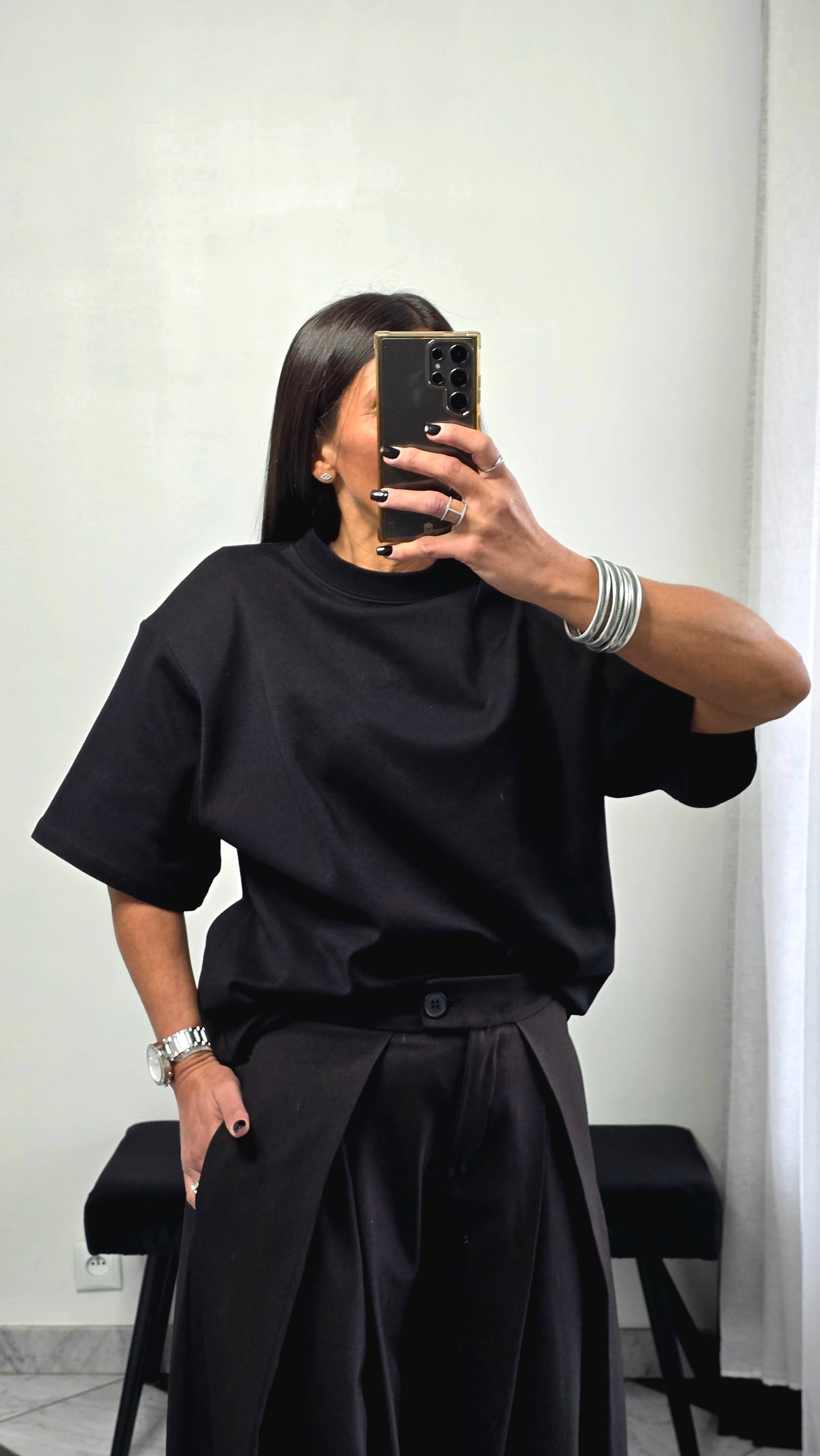 T-shirt à épaulettes noir en coton épais