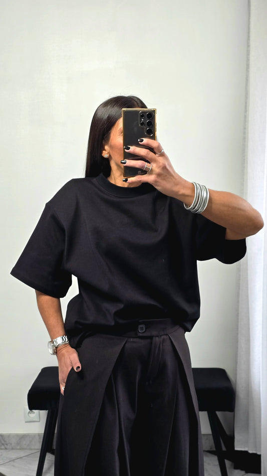 T-shirt à épaulettes noir en coton épais