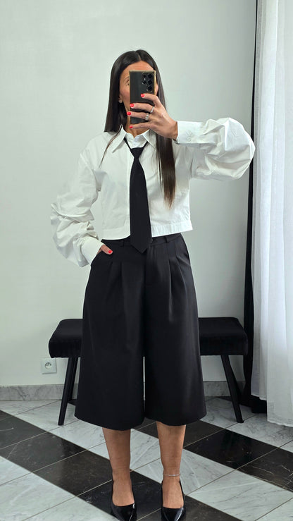 Chemise crop avec cravate amovible – blanc