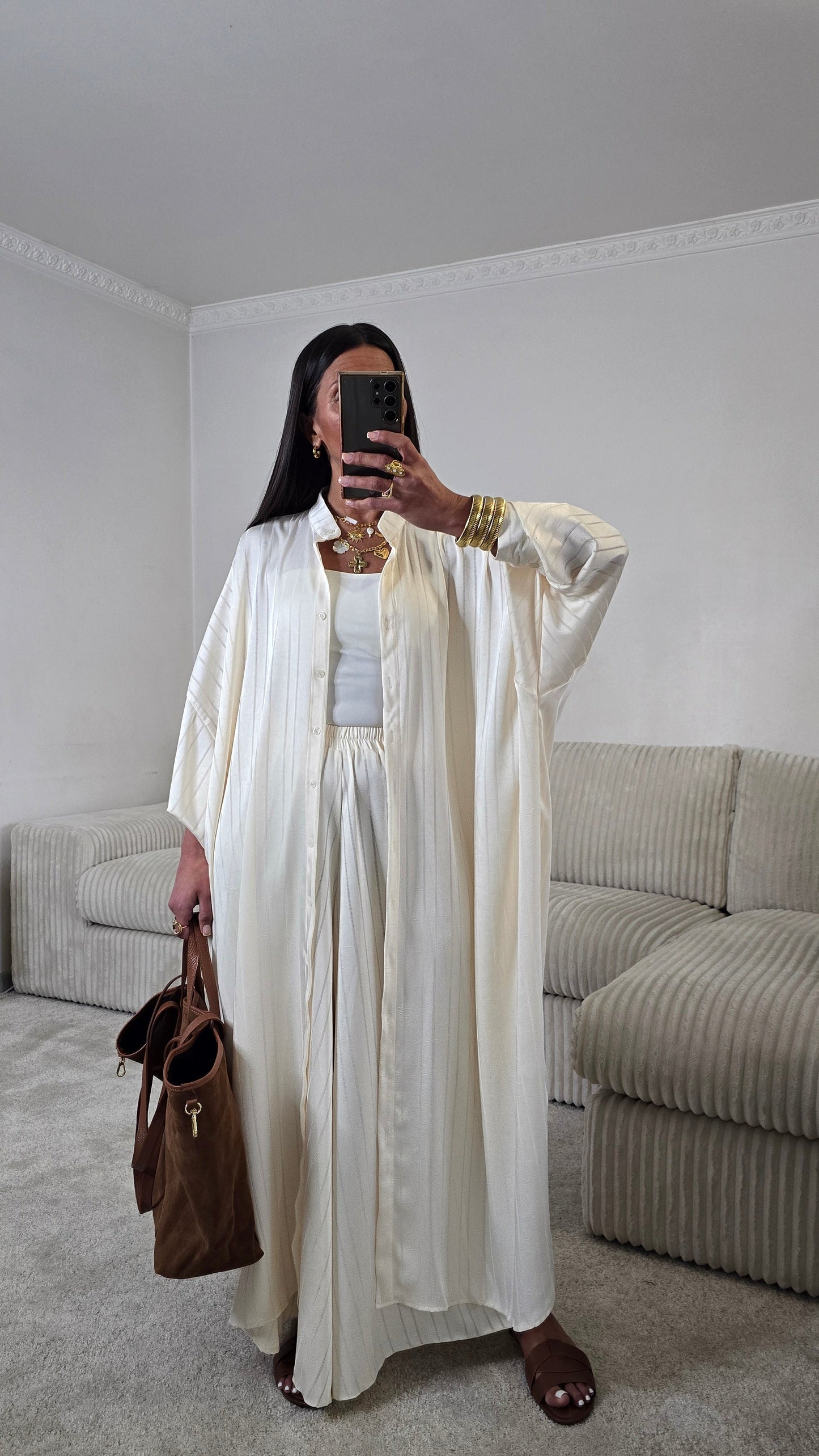 Ensemble satin texturé fluide – écru doux