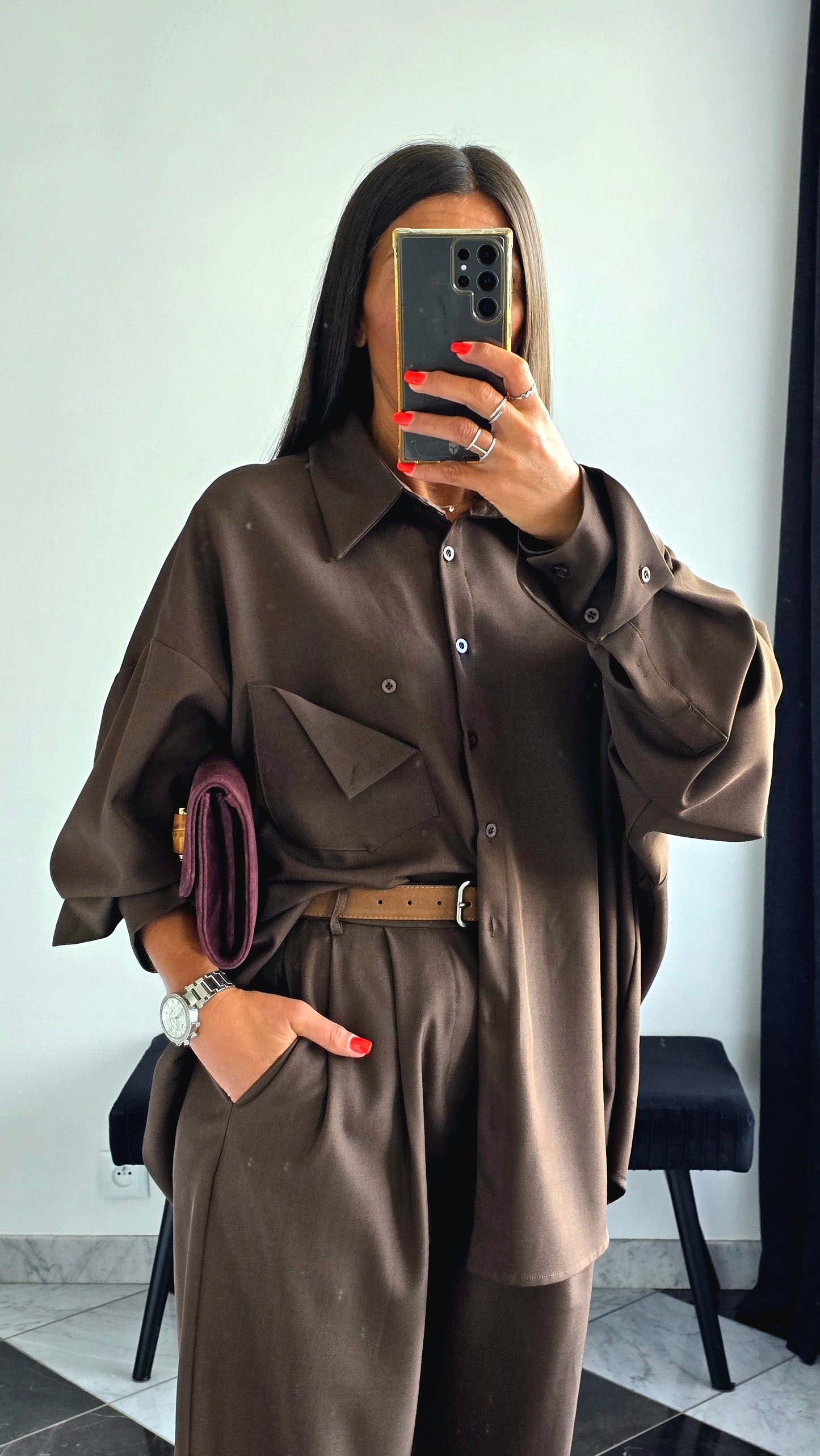 Pochette en Cuir de Vachette – Bordeaux & Détails Dorés