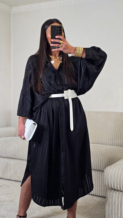 Ensemble satin texturé fluide – noir profond