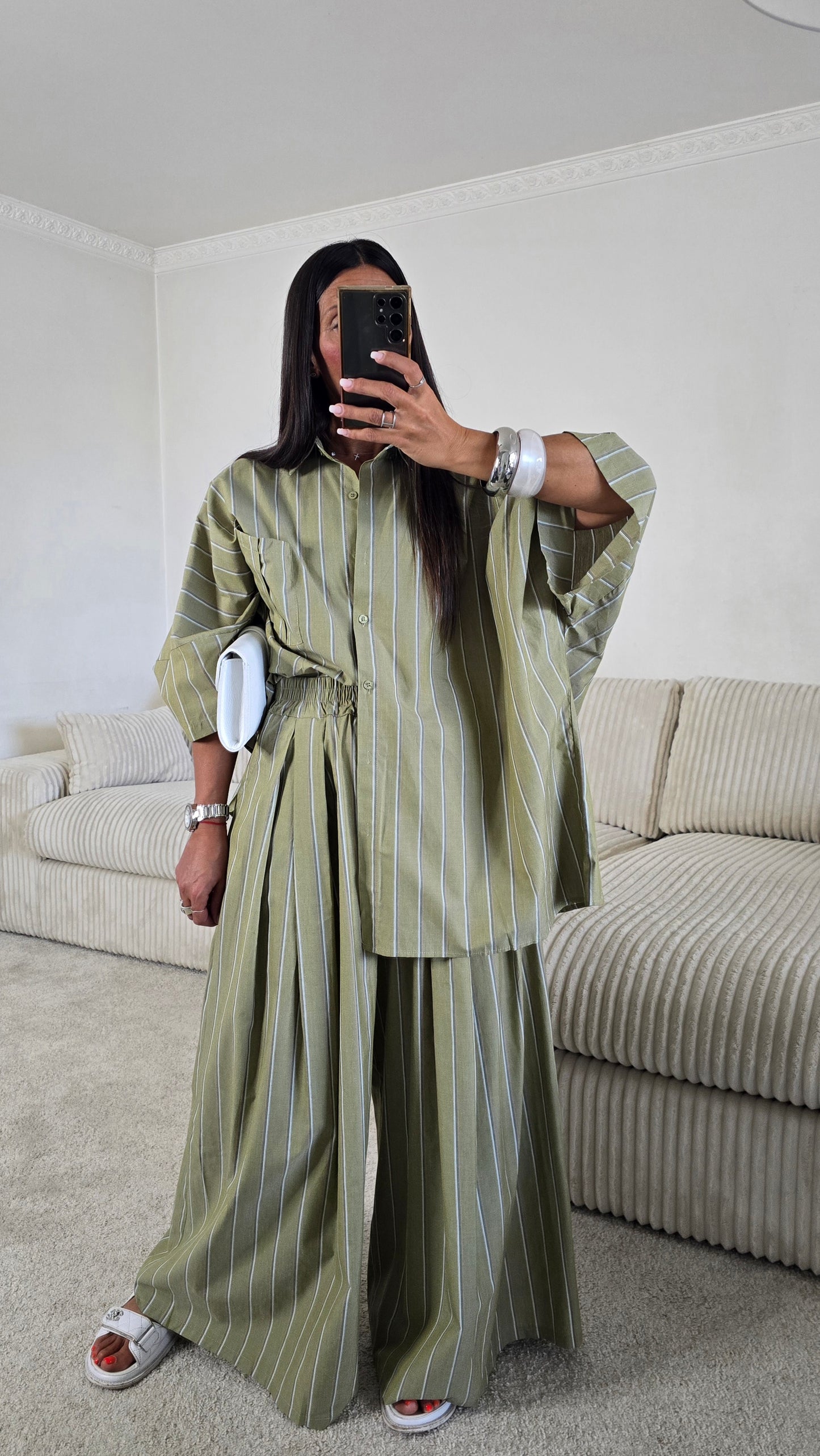 Ensemble rayures – kaki sauge