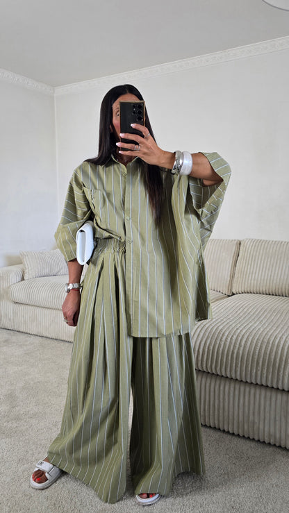 Ensemble rayures – kaki sauge