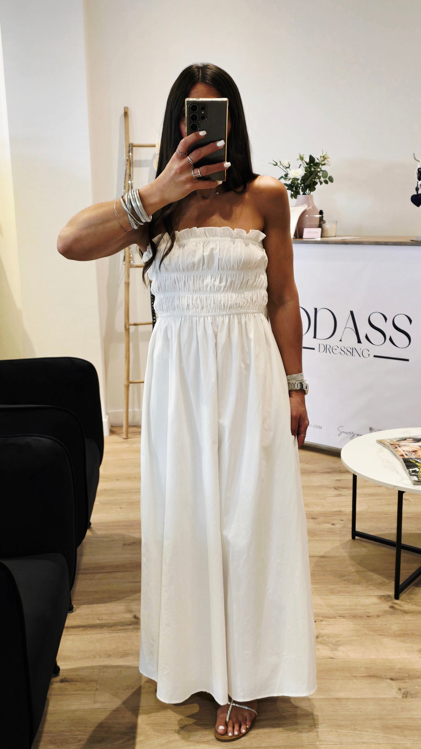 Robe longue smockée en popeline – 100 % coton