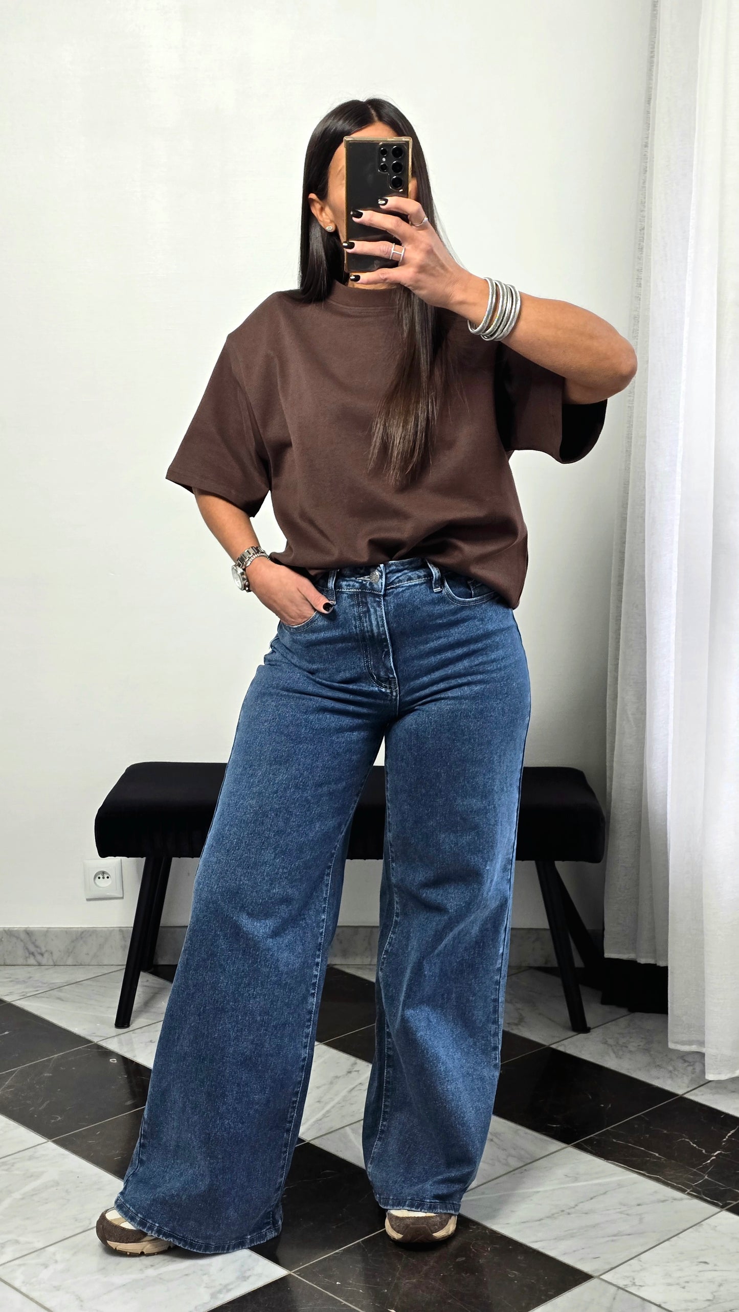 T-shirt à épaulettes chocolat en coton épais