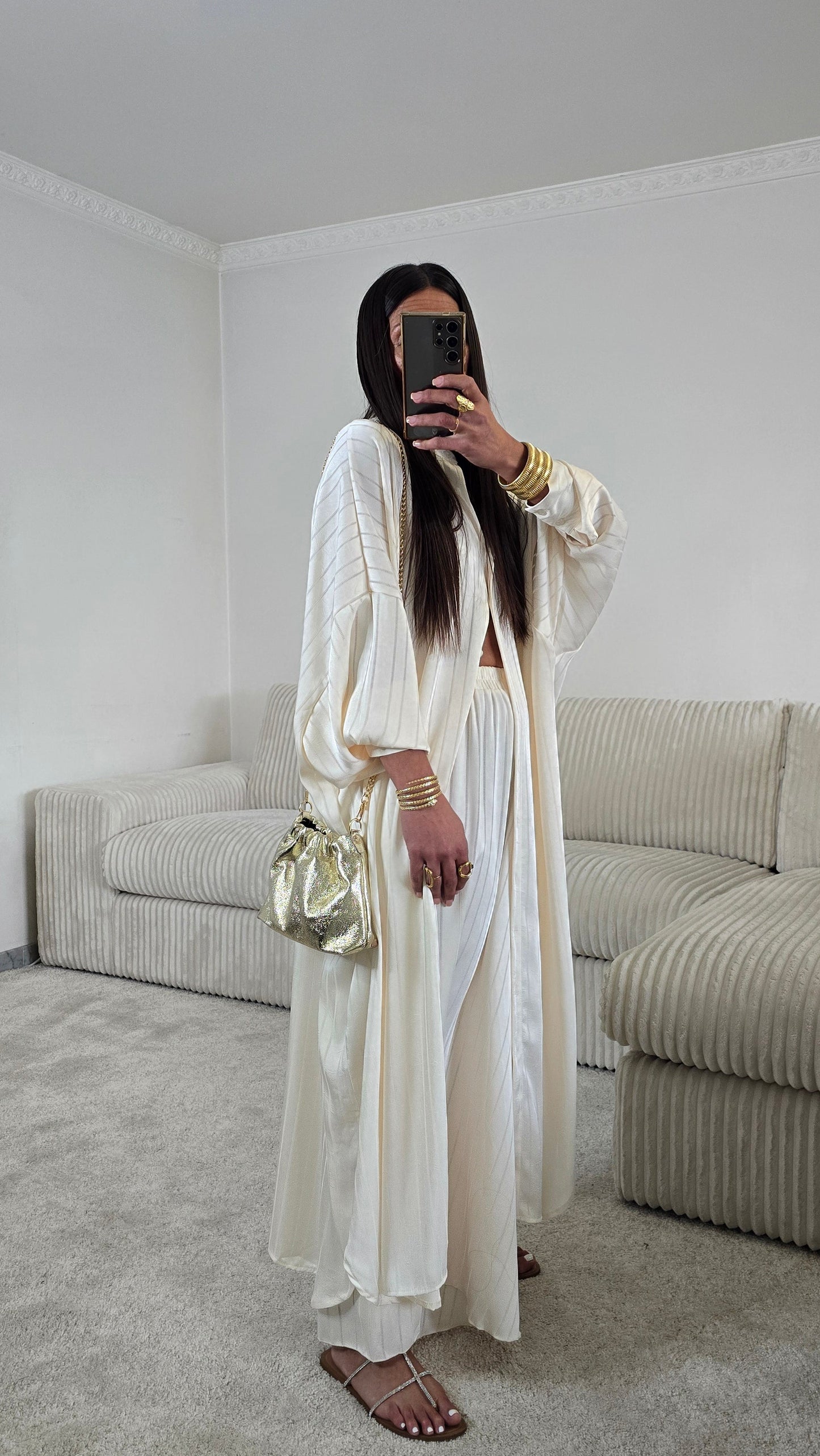 Ensemble satin texturé fluide – écru doux